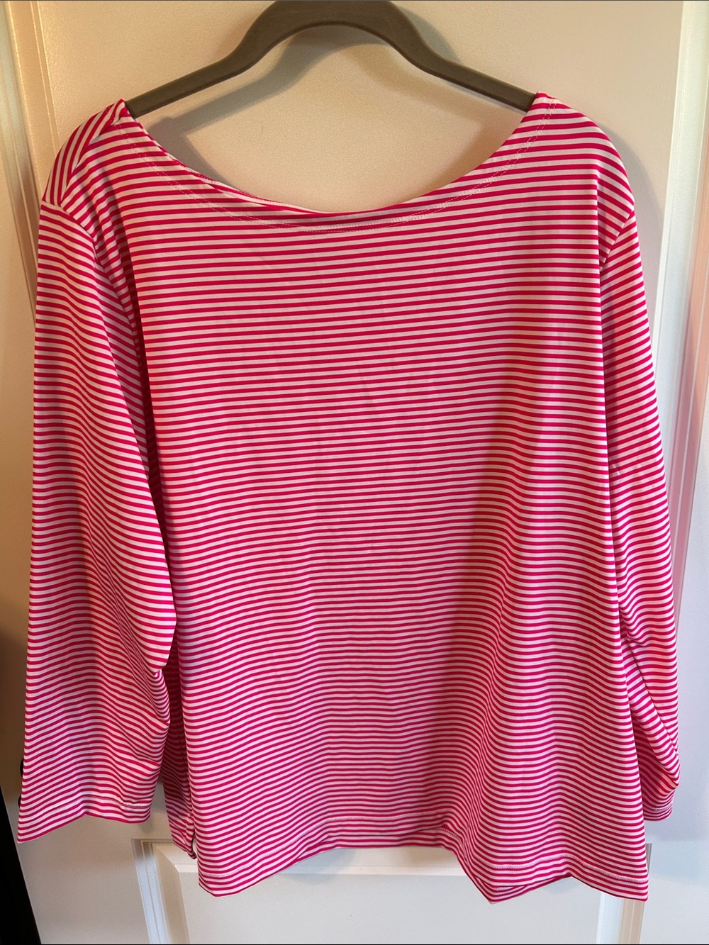 Vineyard Vines Pink and White Striped Boatneck Long Sleeve Tee